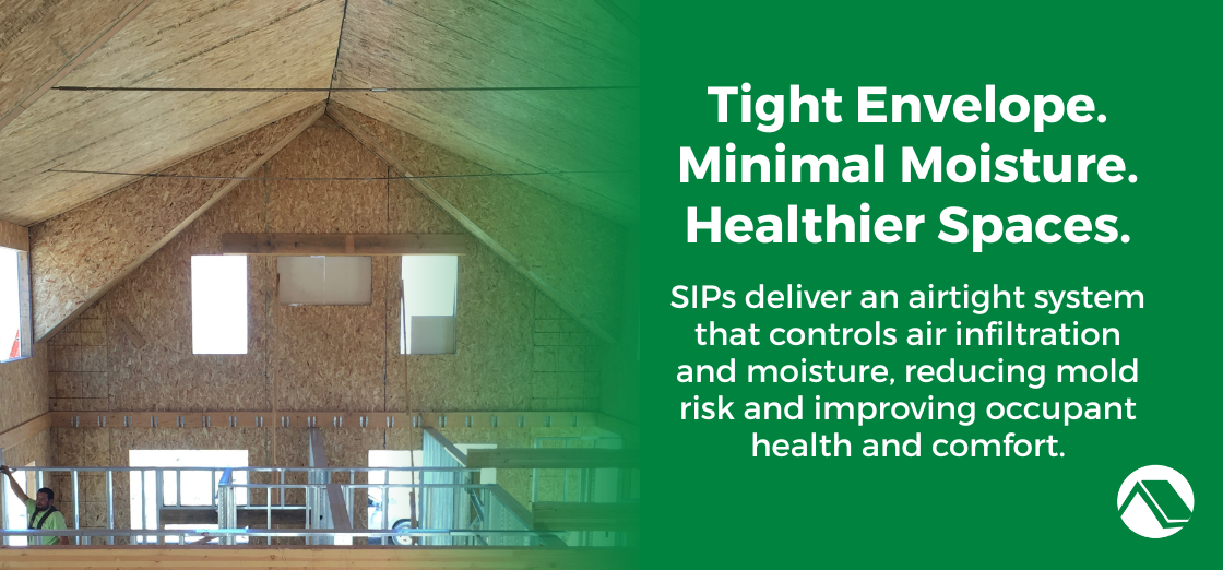 Moisture Management: Better building envelopes = better indoor health. SIPs deliver an airtight system that controls air infiltration and moisture, reducing mold risk and improving occupant comfort.