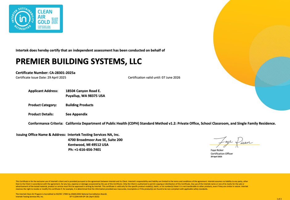 SIPs Clean Air Gold certification certificate