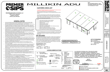 Premier SIPS shop drawing showing panel dimensions, opening locations, and connection details for a custom SIP project