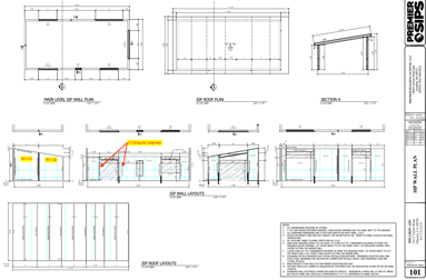 Premier SIPS shop drawing detail showing panel layout sequence and spline locations for a wall assembly