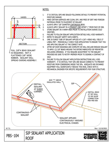PBS-104 SIP Sealant Application Roof Premier SIPS Construction Detail