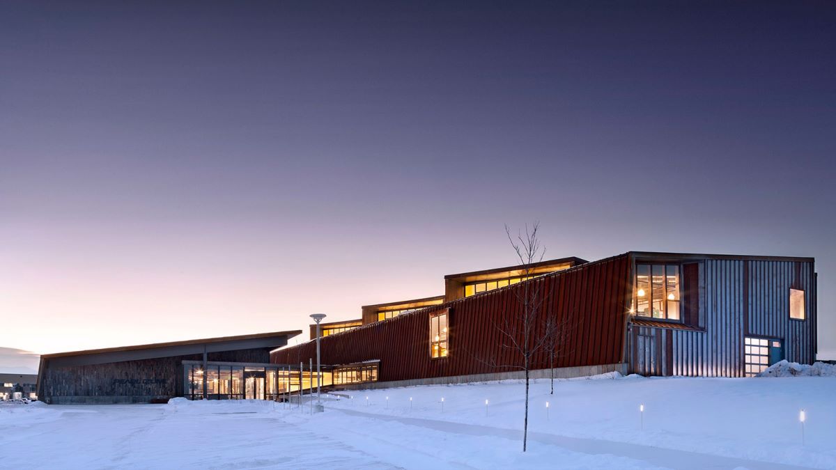 completed commercial building in snow
