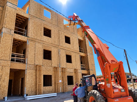 SIP wall panels installed on a four-story multifamily building at Sarann Knight Apartments in Las Vegas