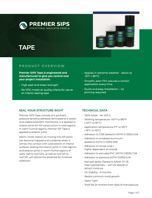 Premier SIPs Tape Product Data